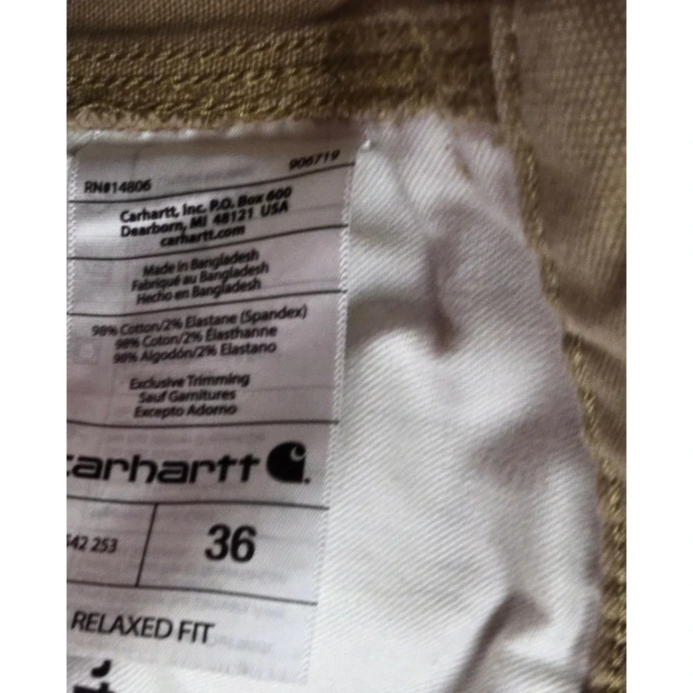 Carhartt Mens Rugged Flex Relaxed Fit Canvas Cargo Work Shorts Tan 36 BS3542-M